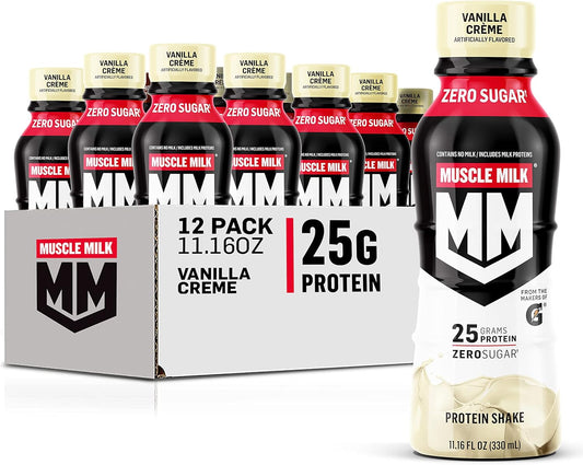 SamRock Supplements 11.16 Fl Oz (Pack of 12) / Vanilla Muscle Milk Genuine Protein Shake, 11.16 Fl Oz Bottle, 12 Pack, 25g Protein, Zero Sugar