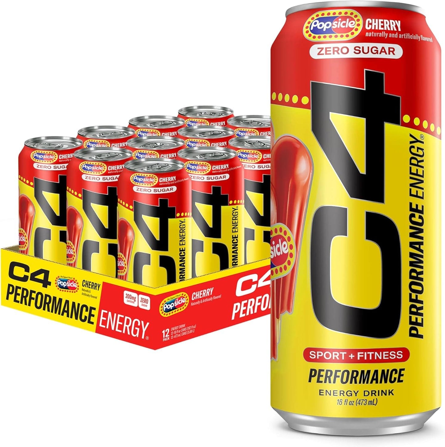 SamRock Supplements 16 Fl Oz (Pack of 12) / C4 POPSICLE™ Cherry Cellucor C4 Performance Energy Drink | Zero Sugar Carbonated Preworkout Energy | 200mg Caffeine with Beta Alanine | 16 Fl Oz (12 Pack)