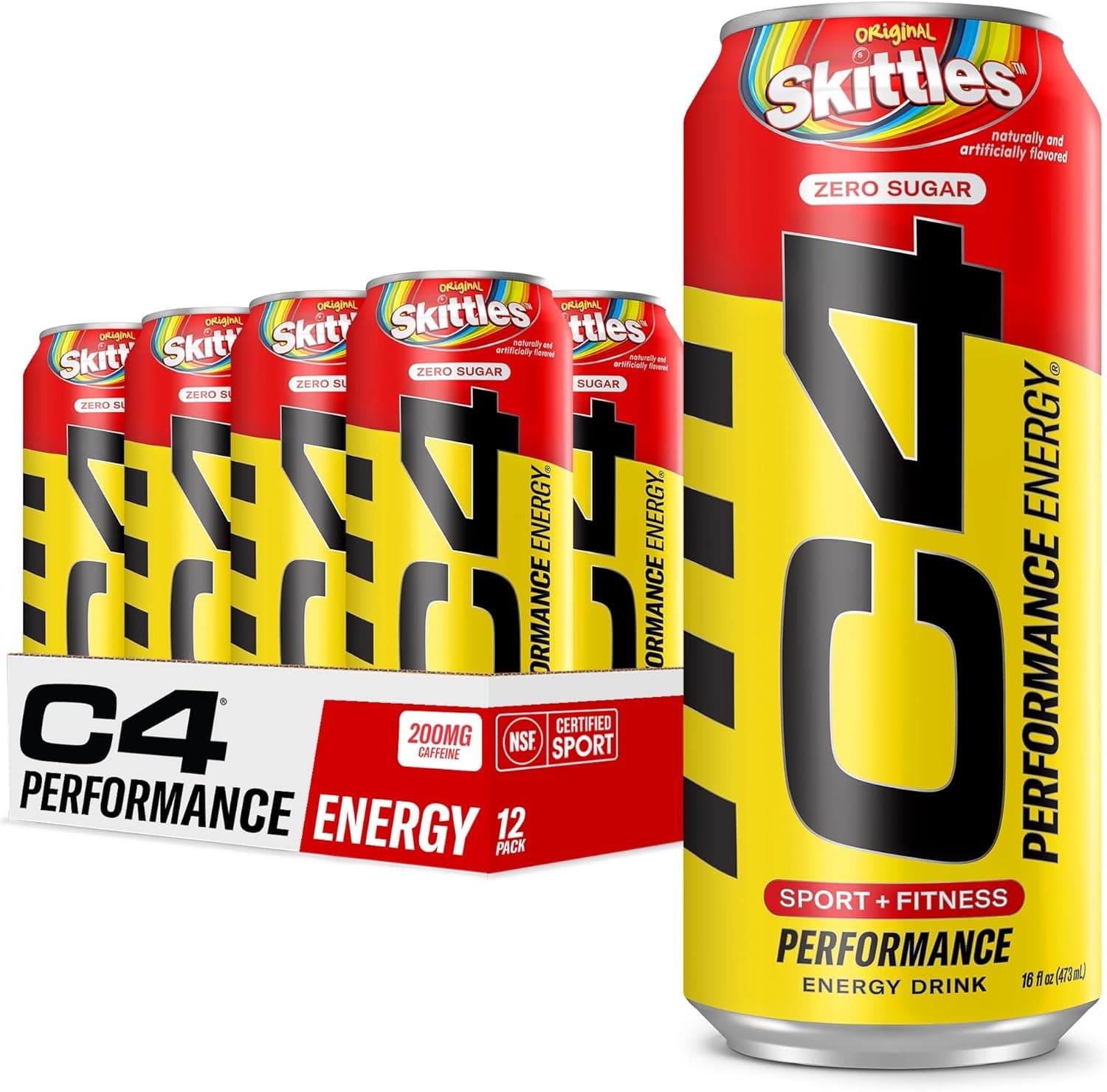 SamRock Supplements 16 Fl Oz (Pack of 12) / C4 SKITTLES™ Cellucor C4 Performance Energy Drink | Zero Sugar Carbonated Preworkout Energy | 200mg Caffeine with Beta Alanine | 16 Fl Oz (12 Pack)