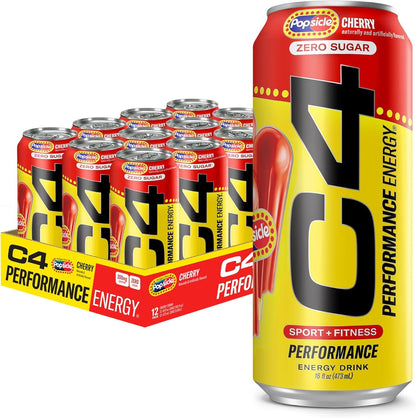SamRock Supplements 16 Fl Oz (Pack of 12) / C4 POPSICLE™ Cherry Cellucor C4 Performance Energy Drink | Zero Sugar Carbonated Preworkout Energy | 200mg Caffeine with Beta Alanine | 16 Fl Oz (12 Pack)