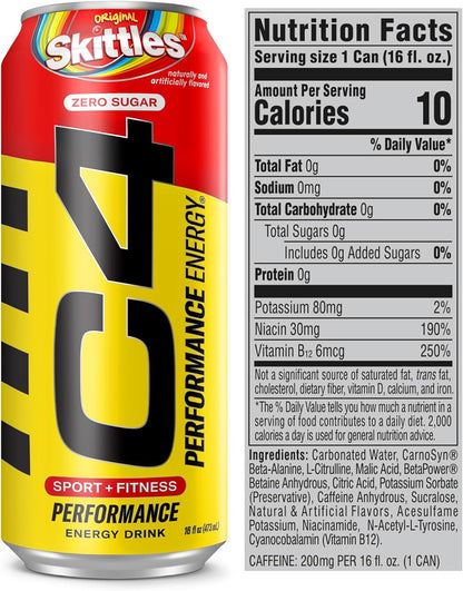 SamRock Supplements Cellucor C4 Performance Energy Drink | Zero Sugar Carbonated Preworkout Energy | 200mg Caffeine with Beta Alanine | 16 Fl Oz (12 Pack)