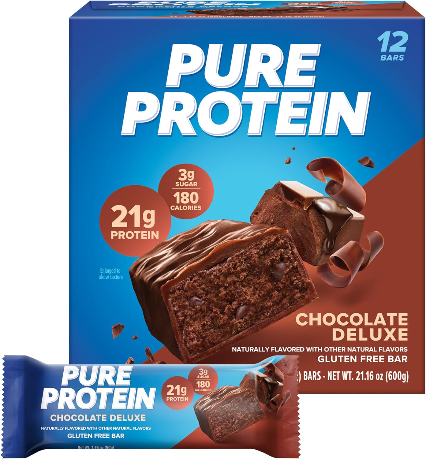 SamRock Supplements Chocolate Deluxe / 12 count Pure Protein Bars, High Protein, Nutritious Snacks to Support Energy, Low Sugar, 1.76 oz, 12 Count