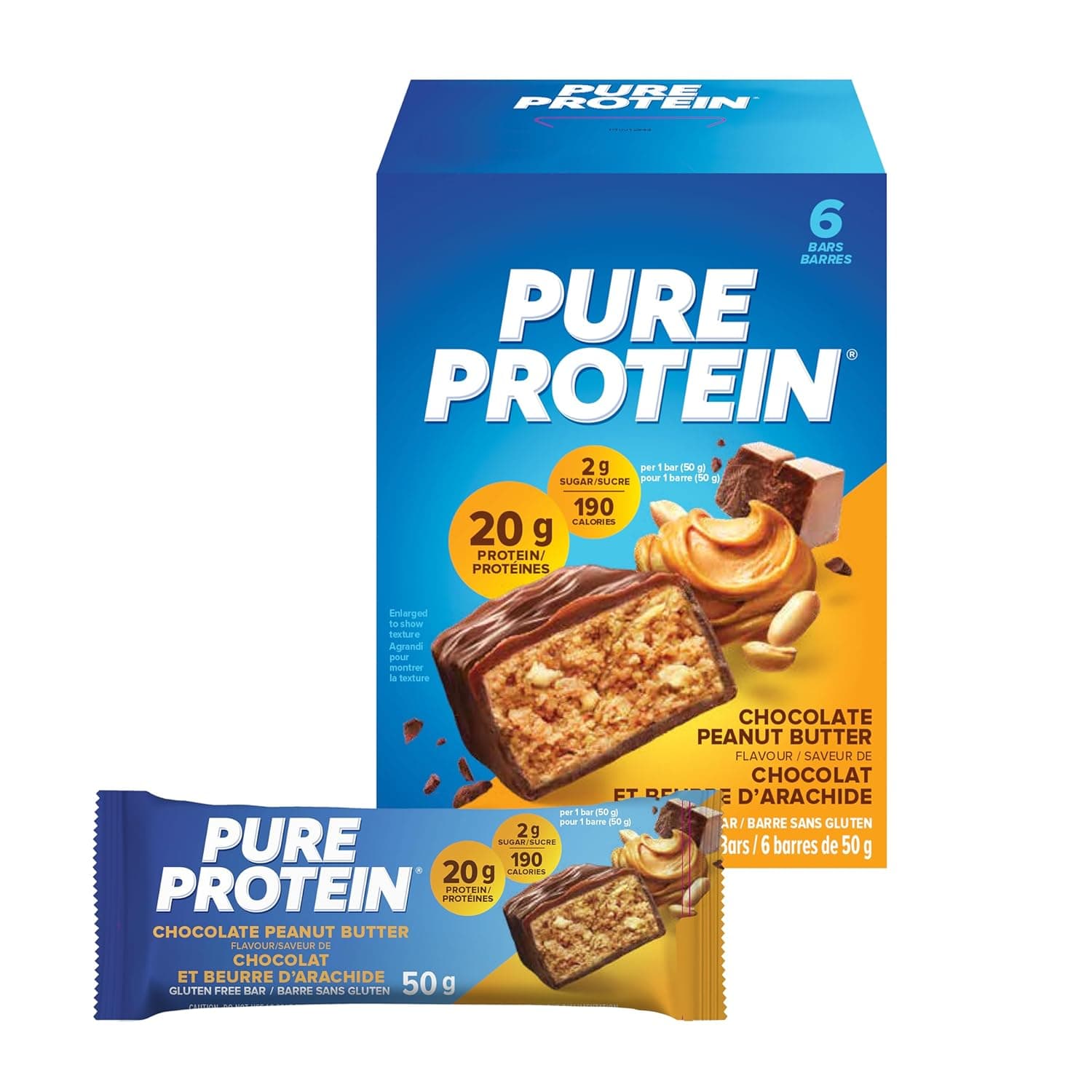 SamRock Supplements Chocolate Peanut Butter / 6 count Pure Protein Bars, High Protein, Nutritious Snacks to Support Energy, Low Sugar, 1.76 oz, 12 Count