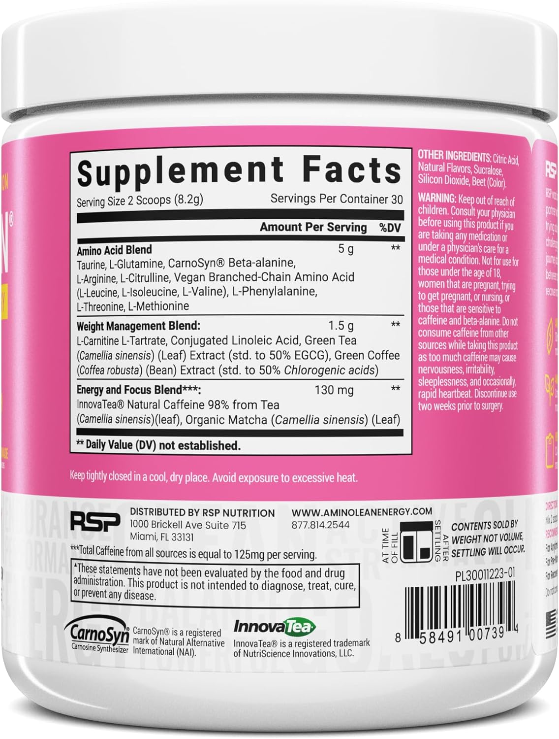 SamRock Supplements RSP NUTRITION AminoLean Pre Workout Powder, Amino Energy & Weight Management with Vegan BCAA Amino Acids, Natural Caffeine, Pre-workout Boost for Men & Women, 30 Serving