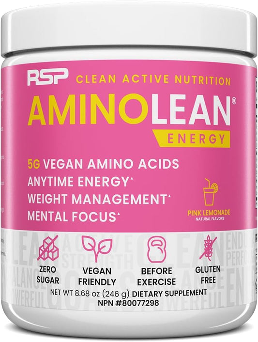 SamRock Supplements RSP NUTRITION AminoLean Pre Workout Powder, Amino Energy & Weight Management with Vegan BCAA Amino Acids, Natural Caffeine, Pre-workout Boost for Men & Women, 30 Serving