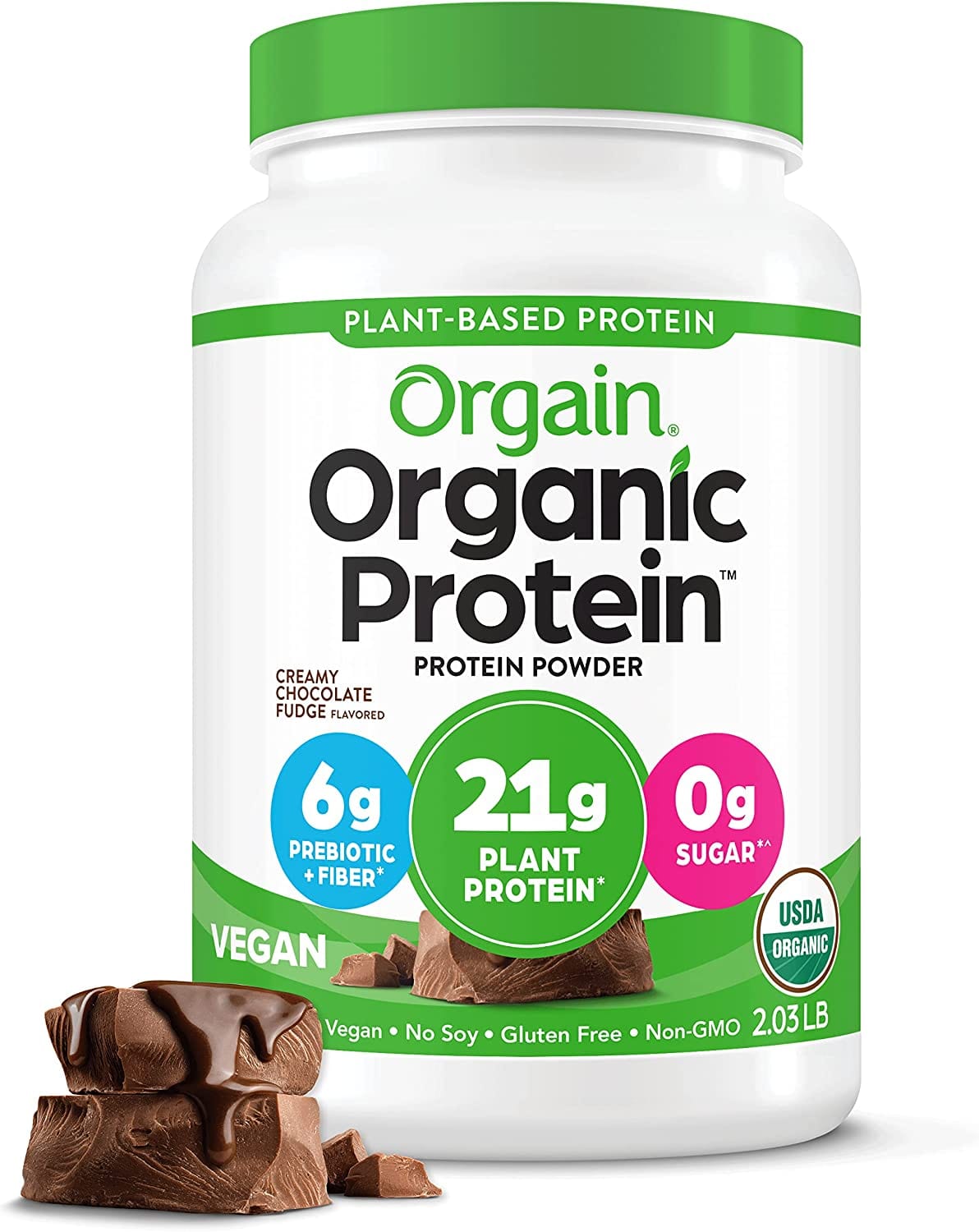 SamRock Supplements Chocolate Fudge Orgain Organic Vegan Protein Powder, Vanilla Bean - 21g of Plant Based Protein, 2.03 Lb