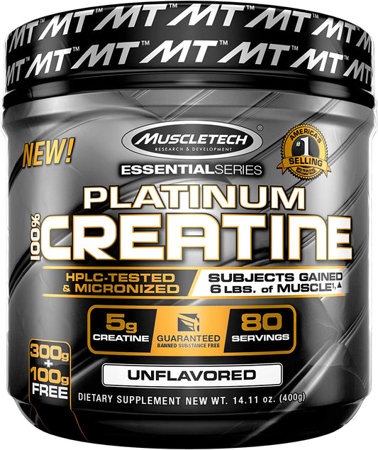 SamRock Supplements Creatine Monohydrate Powder | MuscleTech Platinum Creatine Powder | Pure Micronized Creatine Powder | Unflavored 14.11 oz