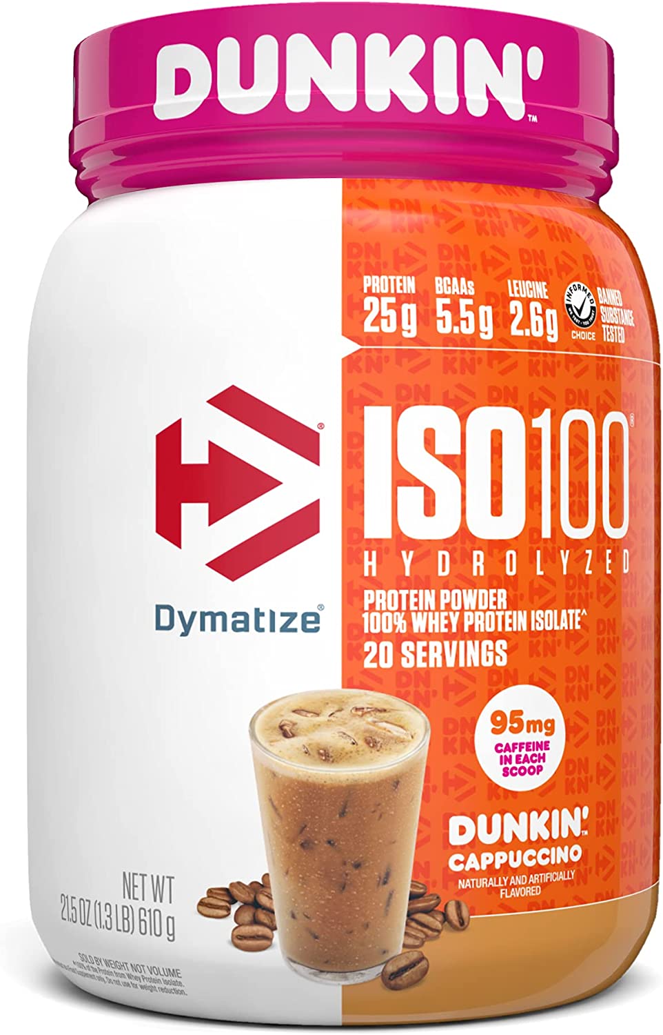 SamRock Supplements Dunkin' Capachino Dymatize ISO100 Hydrolyzed Protein Powder, 100% Whey Isolate Protein, 25g of Protein 1.3lb , 20 servings