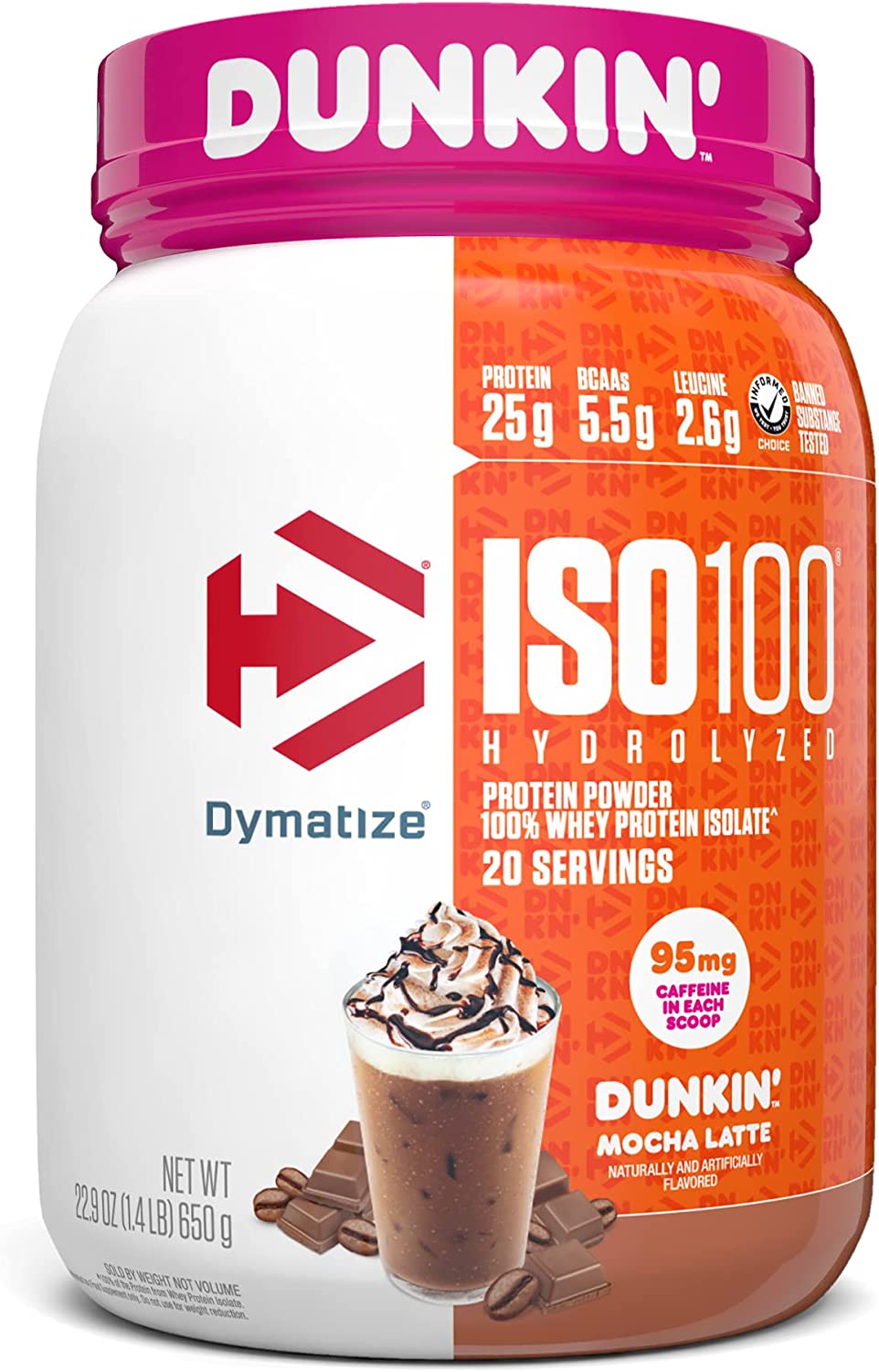 SamRock Supplements Dunkin' Mocha Latte Dymatize ISO100 Hydrolyzed Protein Powder, 100% Whey Isolate Protein, 25g of Protein 1.3lb , 20 servings