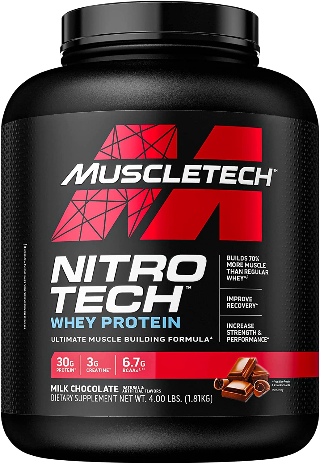 SamRock Supplements Milk Chocolate / 4lb Whey Protein Powder | MuscleTech Nitro-Tech Whey Protein Isolate & Peptides | Protein + Creatine for Muscle Gain | 4 lb (40 Servings)