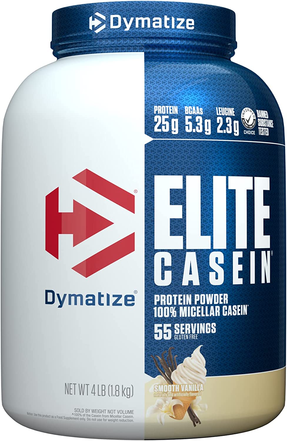 SamRock Supplements Smooth Vanilla Dymatize Elite Casein Protein Powder, Slow Absorbing with Muscle Building Amino Acids, 100% Micellar Casein, 25g Protein, 4 Pound