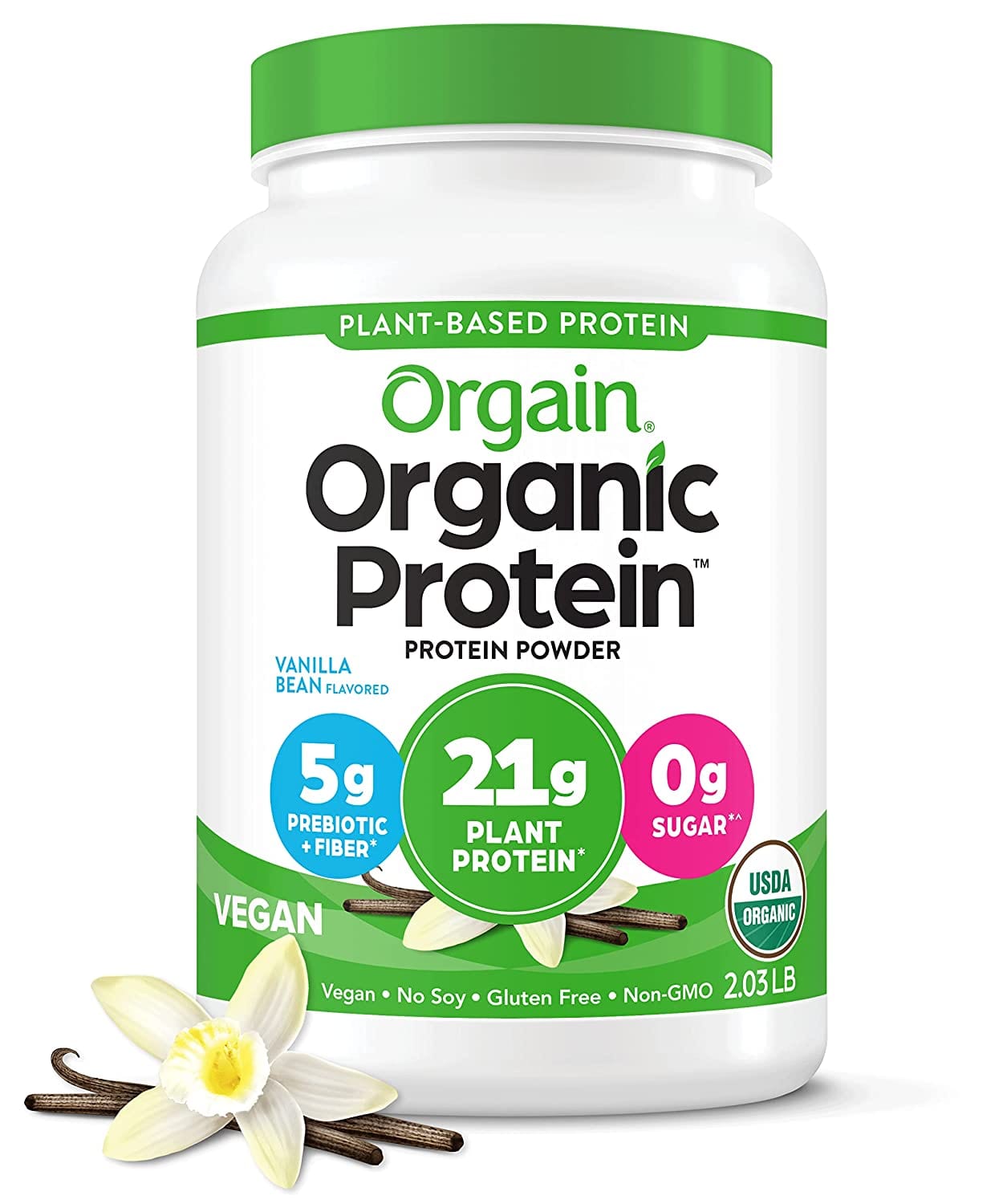 SamRock Supplements Vanilla Bean Orgain Organic Vegan Protein Powder, Vanilla Bean - 21g of Plant Based Protein, 2.03 Lb