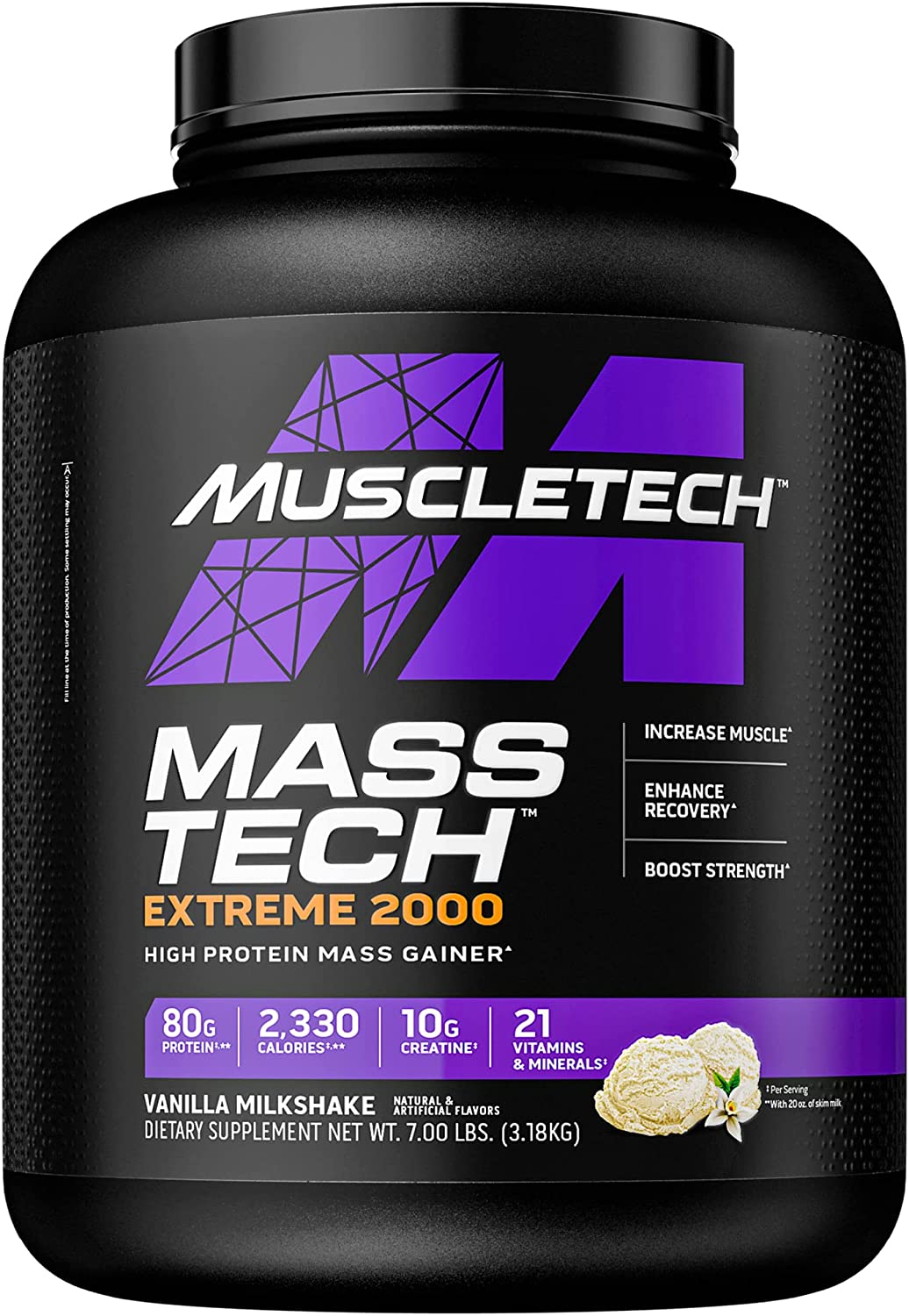 SamRock Supplements Vanilla Milkshake MuscleTech Mass-Tech Extreme 2000 | Muscle Builder Whey Protein Powder | Protein + Creatine + Carbs | 7 lbs