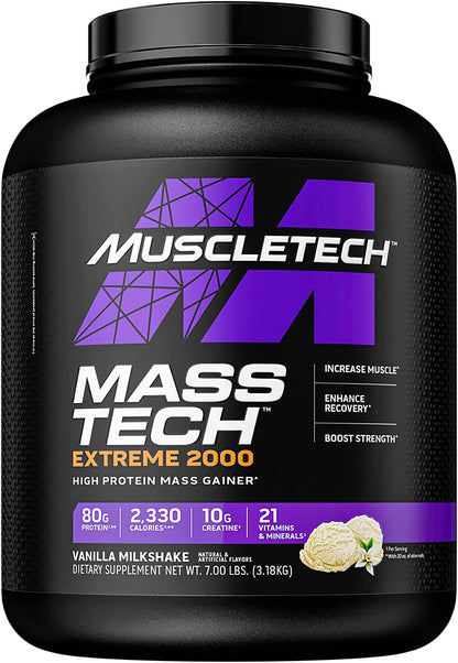 SamRock Supplements Vanilla Milkshake MuscleTech Mass-Tech Extreme 2000 | Muscle Builder Whey Protein Powder | Protein + Creatine + Carbs | 7 lbs